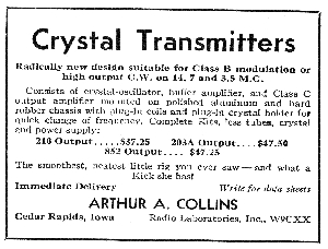 Collins First Ad, 6 years after the Radio AGE article